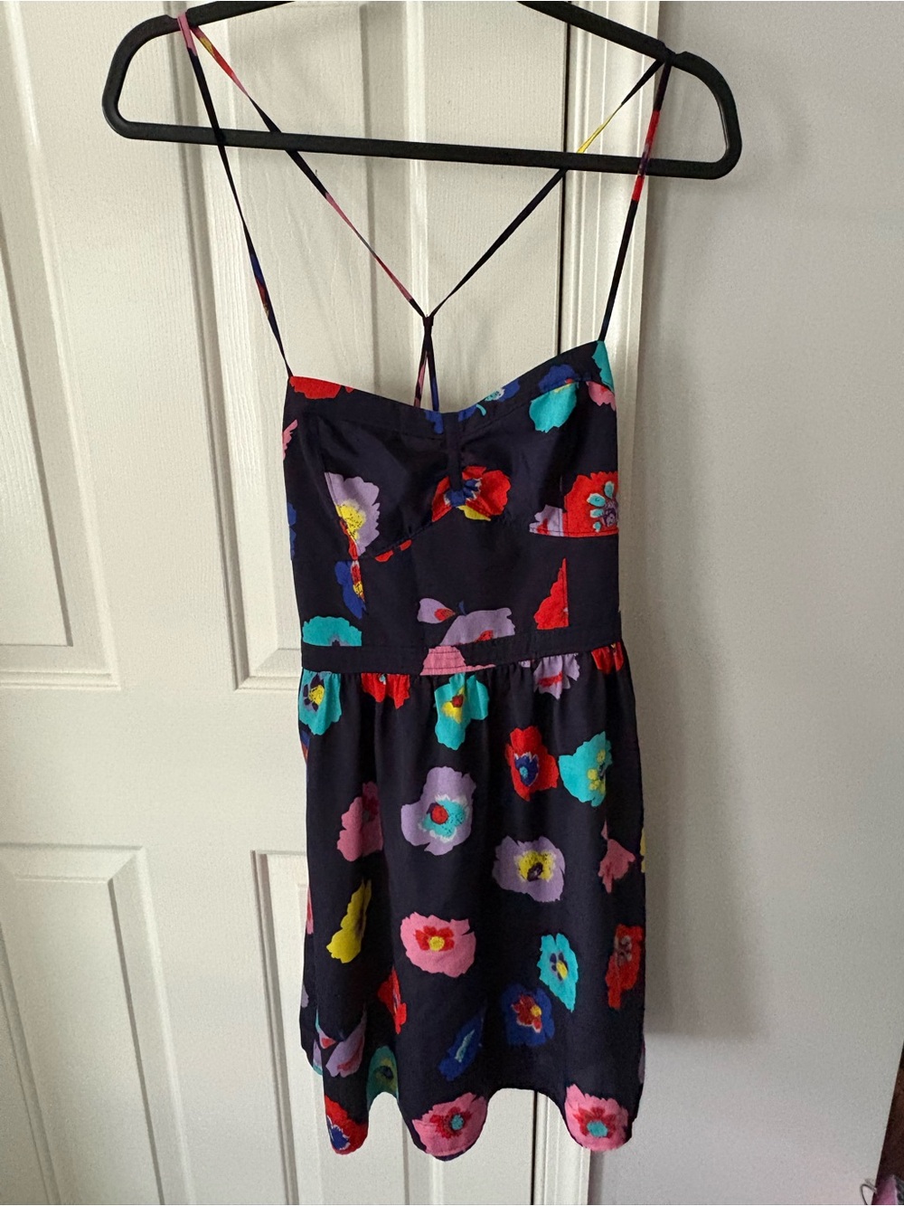 American Eagle Outfitters Navy Floral Midi Dress with Bright Blooms